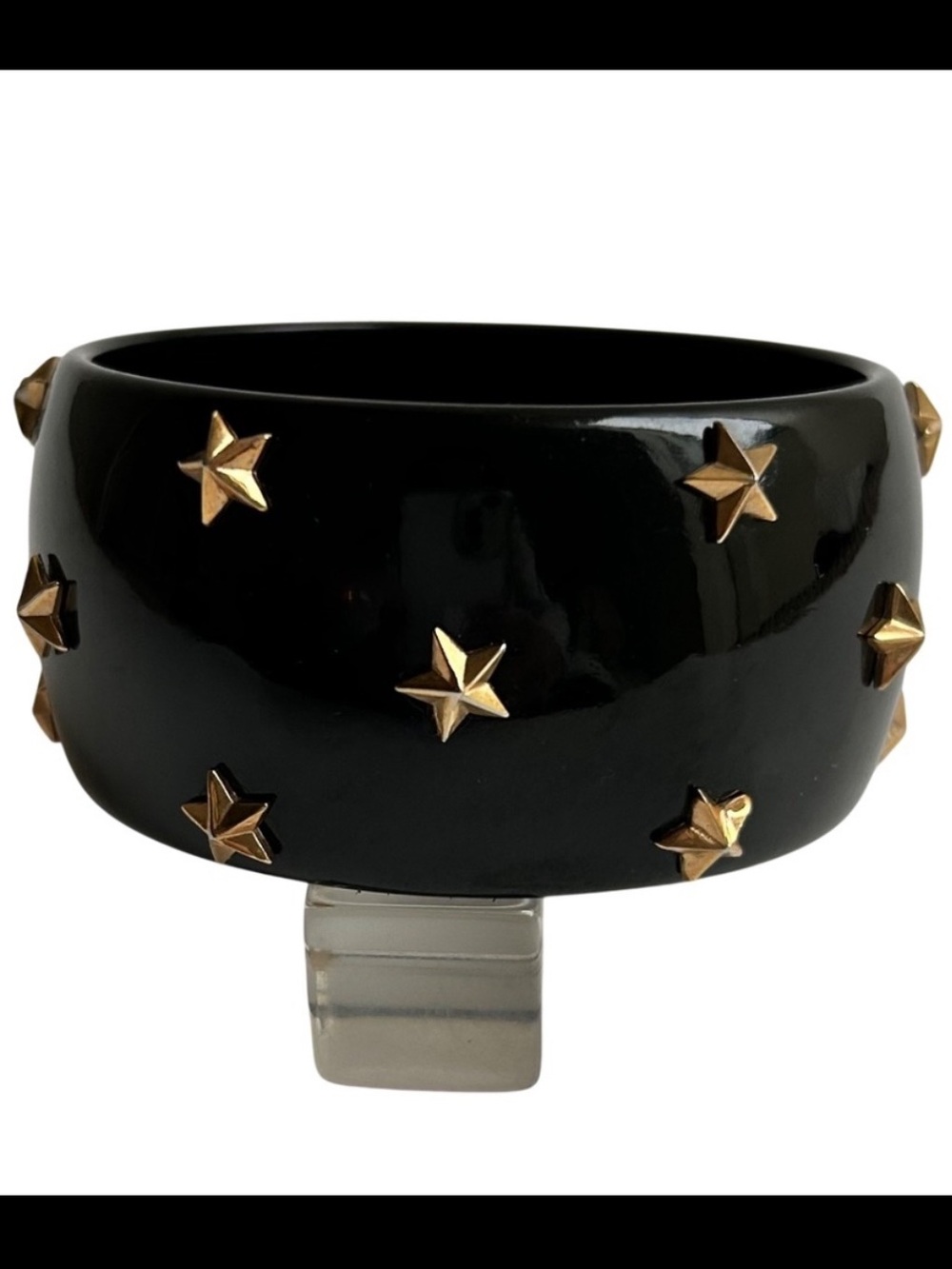 Vintage Black Wide Bracelet with Gold Star Studs Celestial Rock N Roll Bangle